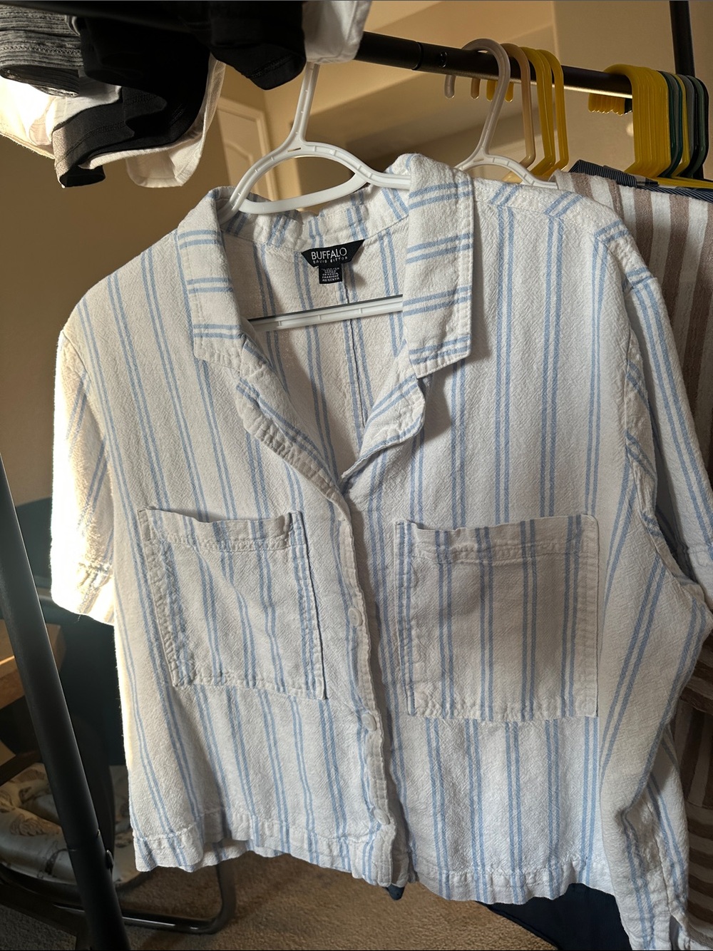 Buffalo David Bitton Light Blue & White Striped Lightweight top